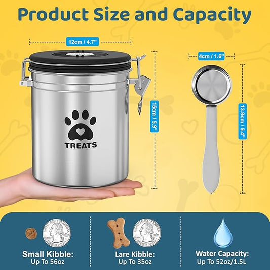 Dog Treat Container Airtight,Stainless Steel Cat Treat Jar for Kitchen Counter with Scoop, Pet Storage for Fresh Dog Cookie