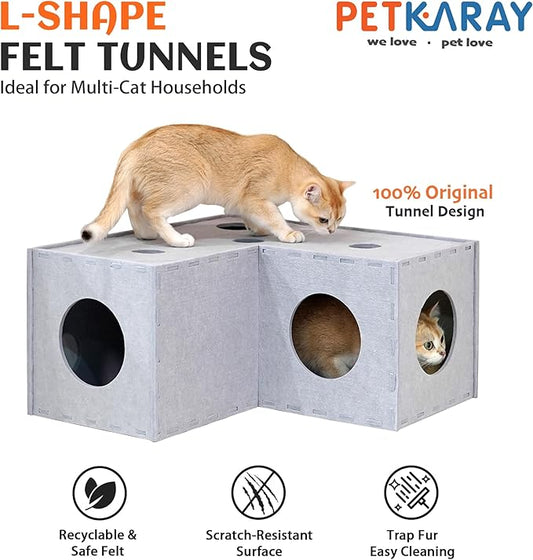 PETKARAY Cat Tunnel, Original Cat Hideaway Cave for Indoor Cats, Large Kitten Play Tubes and Tunnels, Soft Felt Cat Toy with Interactive Peek Hole
