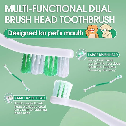 Dog Toothbrush – Newly Upgraded Dual-Head Design with 60° Wavy Bristles – Gently Surrounds Teeth for Deep Cleaning and Plaque Removal – Non-Slip Handle, Ideal for Daily Pet Dental Care (Green, 6-Pack)