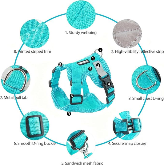 wanheart Cat Harness and Leash Set - Escape Proof Adjustable Breathable Vest for Cats, Soft Mesh Padded Harness with Reflective Strips - Easy Control for Kittens, Indoor & Outdoor Cats (Emerald, L)