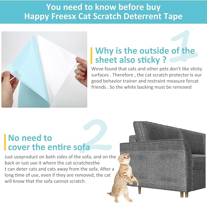 HappyFreeSX Anti Cat Scratch Furniture Protector from Cats, 11 PCS Sticky Paws, Corner Couch Protector for Cats, Cat Scratch Deterrent Tape, Training Tape, Cat Scratching Post Scratchers