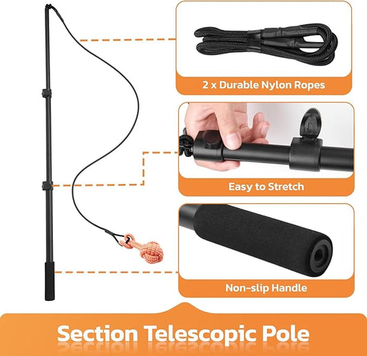 LOOBANI Flirt Pole for Dogs - Chase & Tug of War, Interactive Toys & Extendable Teaser Wand for Small Dogs Training & Exercise