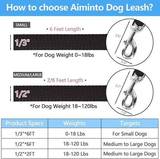 Dog Leash, Braided Rope Traction – Walking Training Lead for Small Dogs ((1/3") x 6FT, Black)