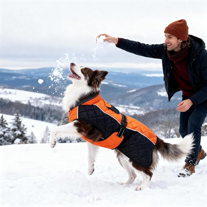 Dog Coat Dogs Jacket Waterproof Reflective Adjustable Dog-Winter Coats for Small/Medium/Large Dogs Dachshund Coat-(Orange, X-Small)