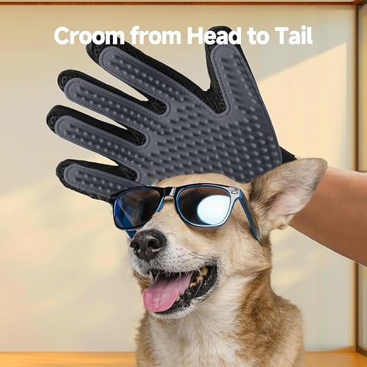 Pet Hair Removal Glove for Dogs & Cats, 2-Pack 2-in-1 Deshedding Brush & Massage Mitt - Grooming Gloves for Shedding Control, Bathing and Washing, Safe for Short/Long Hair Pets (Gray))