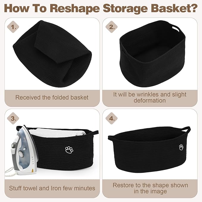 Dog Toy Basket, Toy Box and Bin for Dog Cat Storage, 19.7" X 11" X 7.9" (30L) Large Woven Rope Basket for Blanket Storage, Living Room, Bedroom, Bedroom, Black