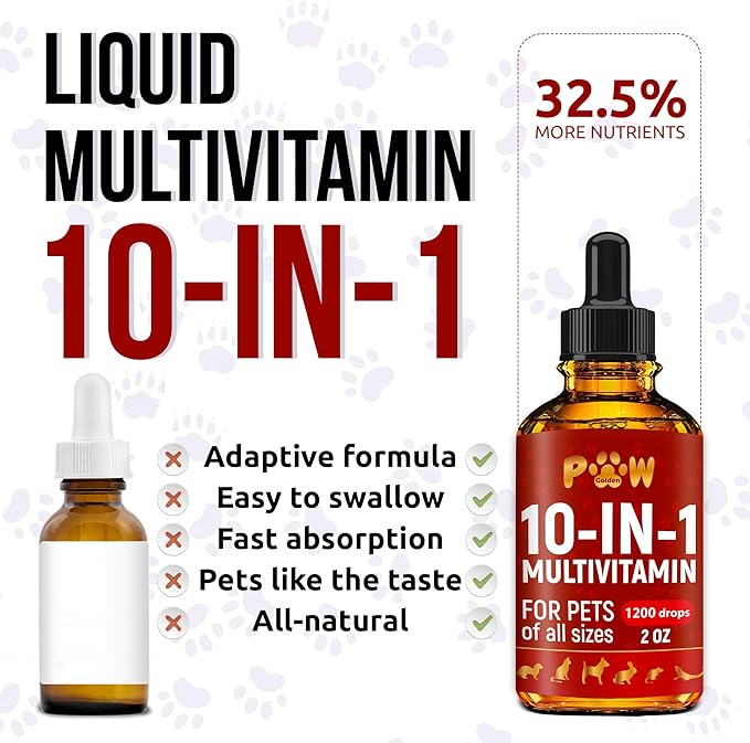 Cat Multivitamin B, C, & D3 – Liquid 10 in 1 Multivitamin for Dogs – Dog Vitamins and Supplements to Help with Allergies & UTIs – Cat Vitamins for Skin & Coat – Glucosamine for HIPS & Joints – 2 Oz