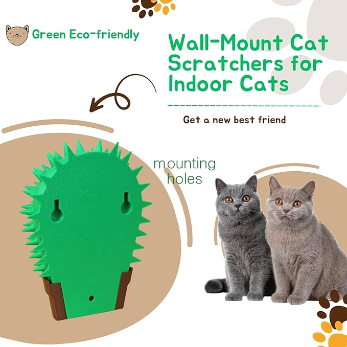 Cactus Cats Face Scratchers - Cat Grooming Brush & Massager - Wall Cat Scratcher with Catnip Compartment - Wall Mounted Corner Brush for Indoor Cats, Fur Remover & Face Scratcher