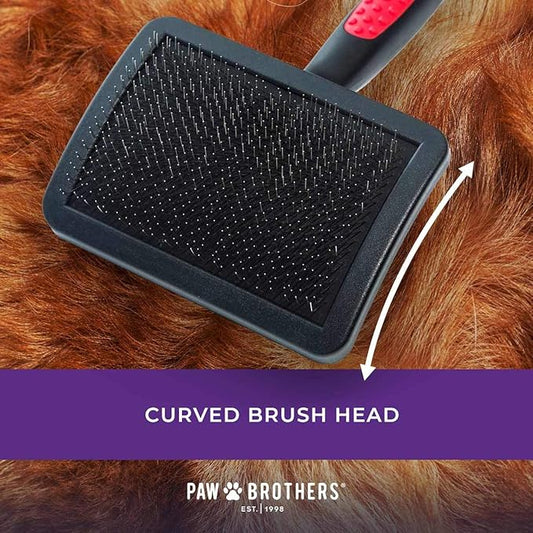Paw Brothers Grooming Tool and Nature's Specialties Conditioning Spray Bundle - Hard Pin Curved Slicker Brush, Medium, 3.5 in. - Quicker Slicker Detangling and Conditioning Spray, Ready to Use, 16 oz