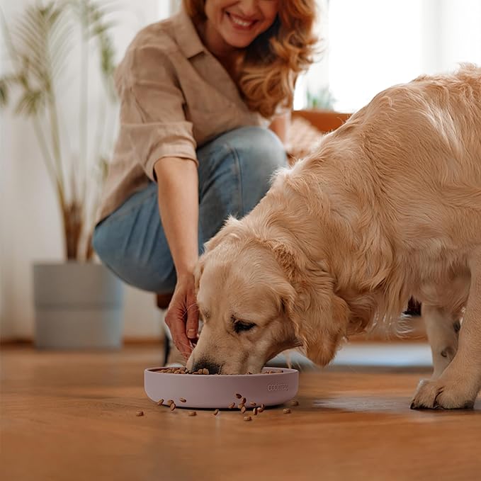 Coomazy Large Silicone Slow Feeder Dog Bowls, Interactive Puzzle Toy for Pets Food Training, Keeps Dogs Busy, Prevents Puppy Overeating (Dusty Pink, Large: 3.2Cup)