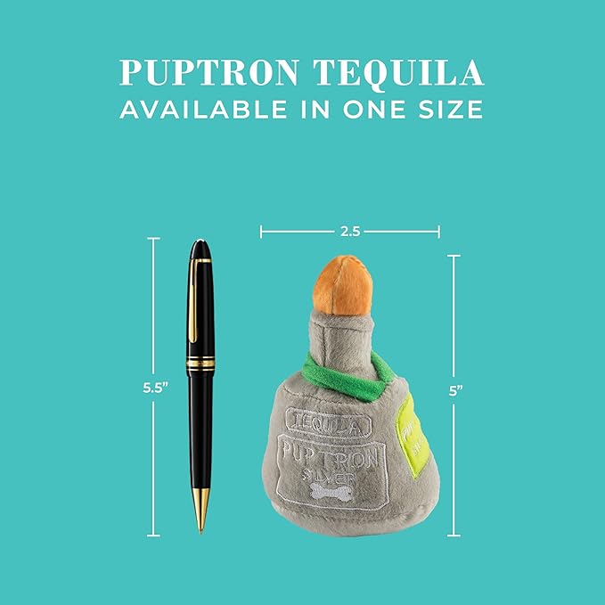 Haute Diggity Dog Puptron Tequila, Plush Designer Dog Toys with Interactive Squeaker, Stimulating Pet Enrichment, Machine-Washable & Safe Materials for All Breeds, One Size