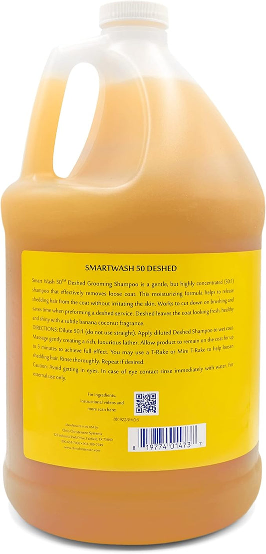 Chris Christensen SmartWash50 Deshed Ultra Concentrated Dog Shampoo, Makes up to 50 Bottles, Groom Like a Professional, Removes Shedding Coat, Adds Moisture, Made in USA, 1 gal