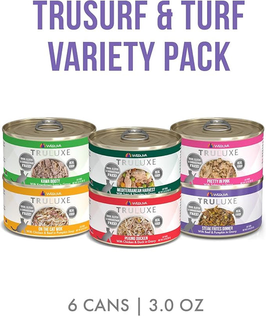 Weruva TruLuxe Cat Food, TruSurf and Turf Trial Variety Pack, 3oz Can, Pack of 6