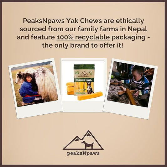 peaksNpaws Himalayan Dog Chews, High Protein Yak Cheese, Lactose Free, Natural Dog Treat, Long Lasting Chew Stick for Aggressive Chewers Over 80 lbs, 3 Jumbo Sticks, 100% Eco-Friendly Packaging