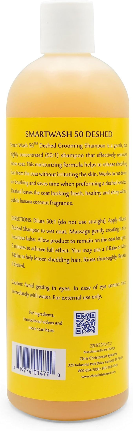 Chris Christensen SmartWash50 Deshed Ultra Concentrated Dog Shampoo, Makes up to 50 Bottles, Groom Like a Professional, Removes Shedding Coat, Adds Moisture, Made in USA, 16 oz
