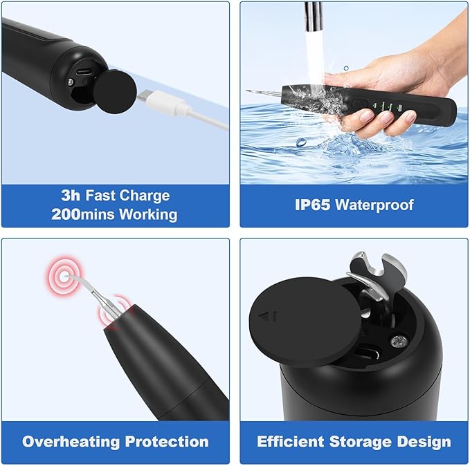 Dog Teeth Cleaning Kit,Dogs Tooth Brushing Kit with Light,3 Modes Doggie Toothbrush, Dog Plaque and Tartar Remover for Teeth,Low Noise Pet Teeth Cleaner,Dark Black