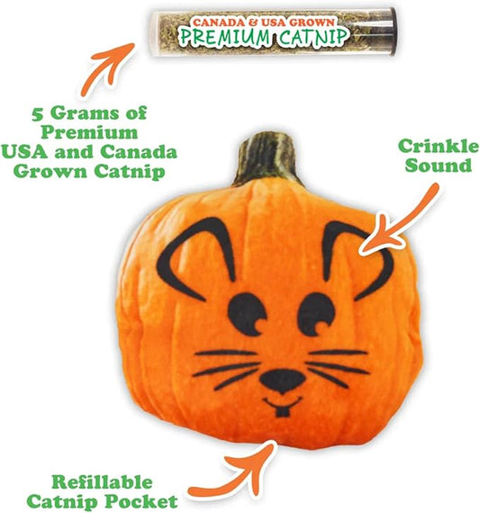 Meowijuana Refillable Cat Toys | Get Spooked - Pumpkin Catnip Toy | Includes Potent Hand Harvested Catnip Grown in North America | Promotes Play and Cat Health
