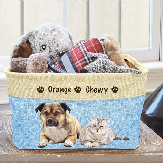 Personalized Dog Toy Box Storage Custom Dog Basket with Pet's Name Cat Toy Storage Gift for Pet Lovers (Brown)