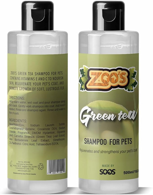 Zoo’s Pet Dog Shampoo Green Tea for Cats and Pets Vitamins E and C Nourish Skin, Promote Growth of Soft Lustrous Fur - 500ml