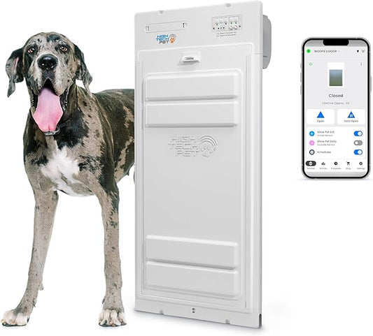 Power Pet Automatic ROLL UP Door by High Tech Pet Brand - Motorized Panel Rolls Up - Pet Operated - Remote App Control - 24/7 Exit & Entry Timers (Door Mount, X-Large)