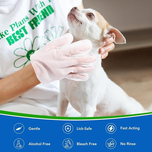 VOISEN 8 Pcs Pet Glove Wipes for Dogs and Cats, Cleaning & Deodorizing Bathing Grooming Wipes,Unscented Thick Nourish Fur Glove Wipes for Pet Dry Cleaning,Daily Care and Travel
