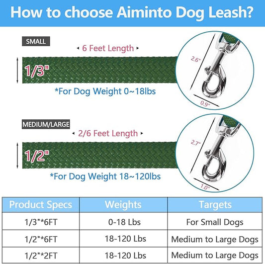 Dog Leash, Braided Rope Traction – Walking Training Lead for Medium/Large Dogs ((1/2") x 6FT, Dark Green)