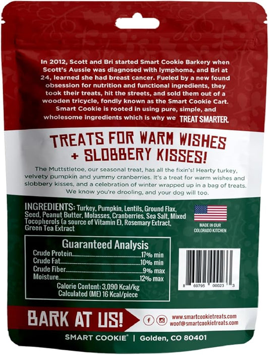Smart Cookie Muttstletoe Holiday Dog Treats - Turkey, Pumpkin and Cranberry Christmas Dog Treats - Healthy, All Natural, Grain Free, Human-Grade - Made in USA - 8oz (3 Pack)