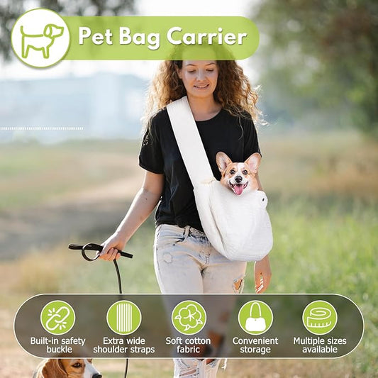 Dog Carrier Sling, Cat Backpack Carrier, Cotton Puppy Carrier Sling, Hands Dog Bag Carrier with Wide Strap Built in Safety Buckle Pocket for Small and Medium Pets (Small)