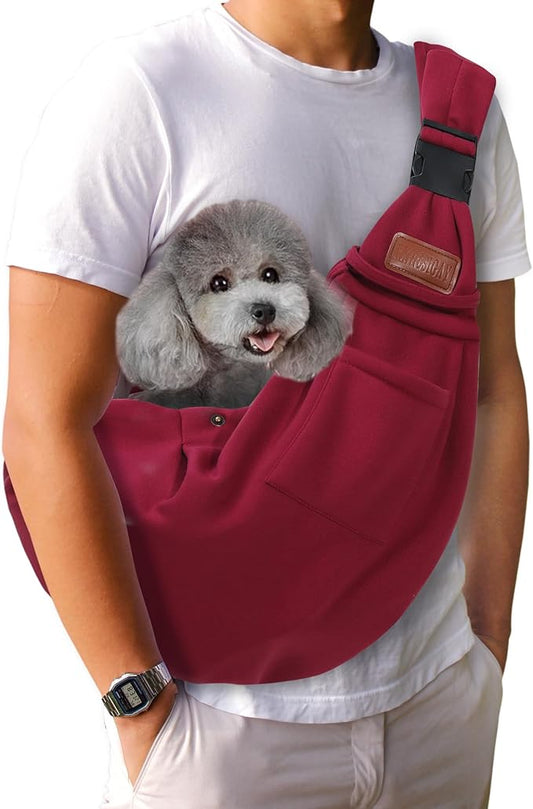 Small Pet Carrier Pouch Sling for Daily with Adjustable Strap Pocket Safety Buckle for Puppy Dog Papoose and Cat Kitten Rose red