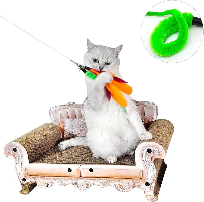 Interactive Cat Wand Toy Set β 2 Retractable Wands (38" & 50") with 11 Refills Attachments β Feather Toys, Plush Bird, Worms, Insect & Swallow β Cat Teaser Toys for Indoor Cats & Kittens