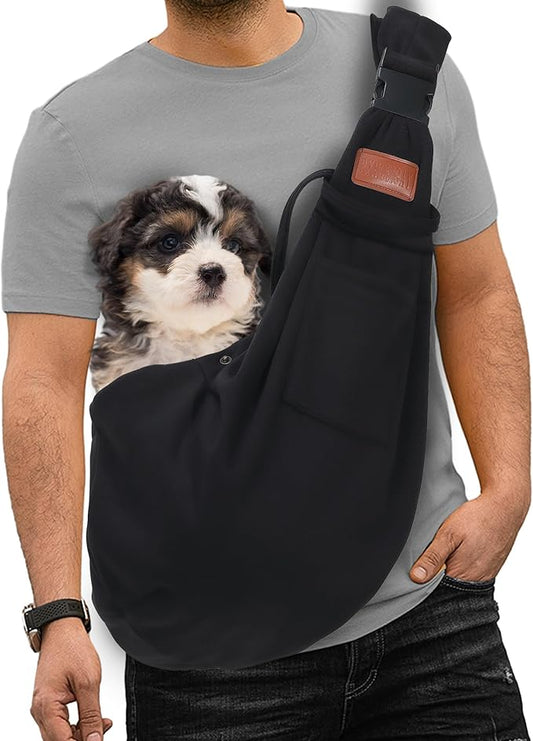 Small Pet Carrier Pouch Sling for Daily with Adjustable Strap Pocket Safety Buckle for Puppy Dog Papoose and Cat Kitten Black