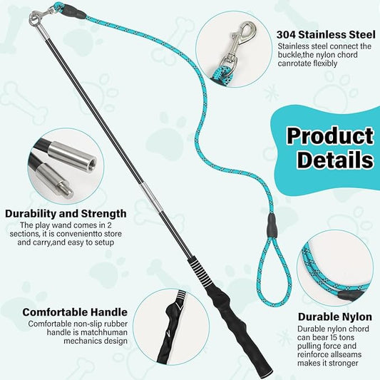 Flirt Pole for Dogs with 4 Rope Chew Toys, Dog Flirt Pole with Carry Bag for Outdoor Training and Exercise, Detachable Teaser Wand for Small, Medium Dogs