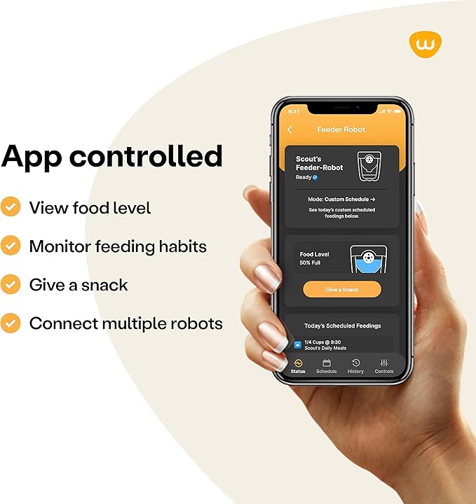 Feeder-Robot by Whisker, Black with Smoke-Grey Hopper; Smart, Automatic Pet Feeder, Feed Your Cat or Dog from Anywhere, Designed & Assembled in USA