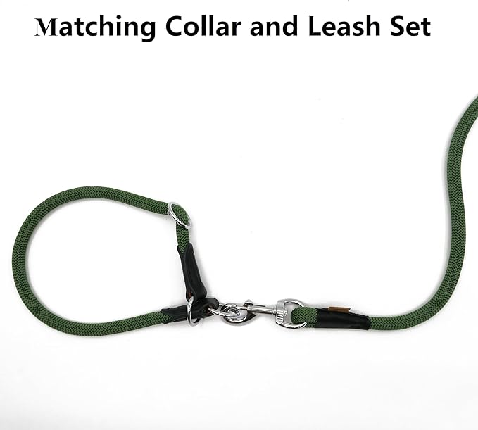Dog Leash, Braided Rope Traction – Walking Training Lead for Medium/Large Dogs ((1/2") x 6FT, Dark Green)