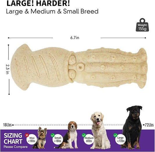 Tough Dog Toys for Aggressive Chewers, 1 Pack Indestructible Chew Toys, Nylon Dog Chew Toys for Large Medium Small Breed, Wood Color Cuttlefish