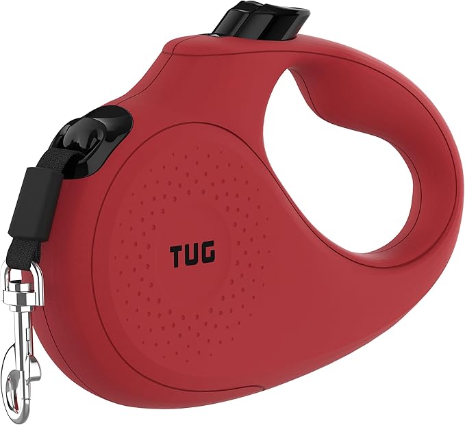 TUG Monochrome Tiny 360° Tangle-Free Retractable Dog Leash | Cat Leash | 10 ft Strong Nylon Tape (Tiny, Red)