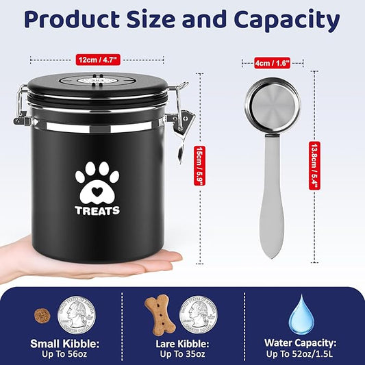 Dog Treat Container Airtight,Stainless Steel Cat Treat Jar for Kitchen Counter with Scoop, Pet Storage for Fresh Dog Cookie