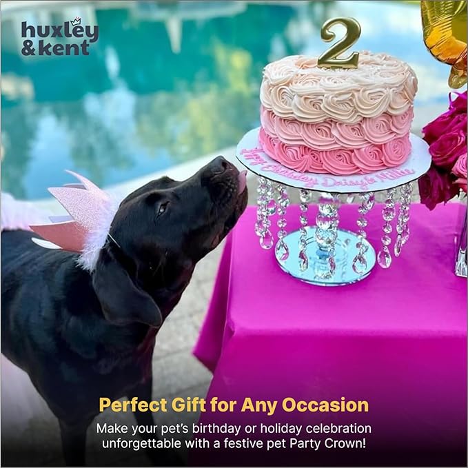 Huxley & Kent Pet Party Crown Hat for Dogs & Cats - Comfortable SnugFit Adjustable Straps - Glitter Crown for Parties, Gotcha Days & Celebrations - Pink, Large