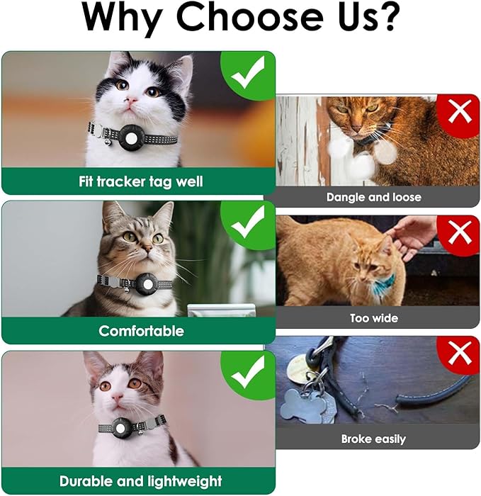 Cat GPS Tracker, Smart Cat Tracker Compatible with Apple Find My App (Only iOS), No Monthly Fee, Waterproof (White Tracker, Black Cat Collar)