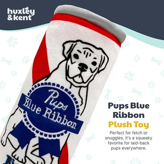 Huxley & Kent Funny Dog Toy w/Squeaker – Power Plush Squeaky Dog Toys for Small, Medium & Large Dogs – Soft Stuffed Animal for Indoor Play & Fetch - Pups Blue Ribbon, Large