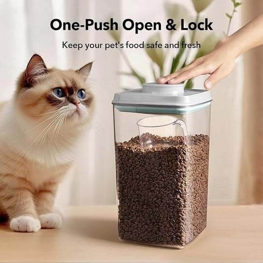 Dog Food Storage Container with 130ml Scoop – 4L/4.2qt Airtight Dog Food Container for Kibble & Treats, BPA-Free Cat Food Storage Container, Stackable Pop Lid Plastic Container with Lid (4.2Qt*2)