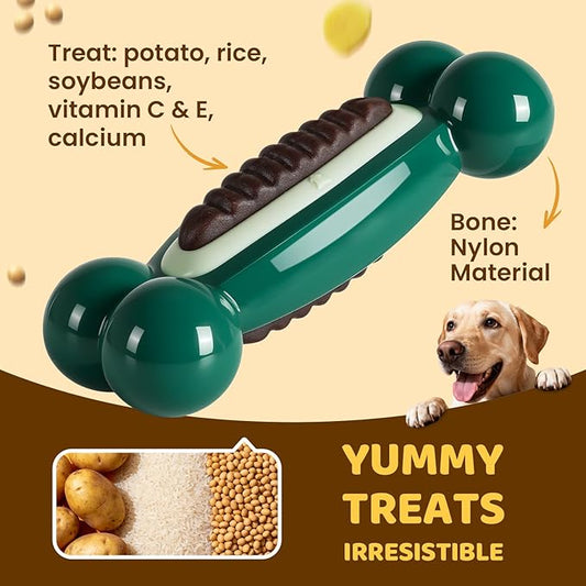 Dog Toys for Aggressive Chewers: Dog Treat & Chew Toys, Long-Lasting Interactive Dog Toys to Keep Them Busy, Indestructible Dog Enrichment Bones for Small Medium Large Breeds, Beef Flavor