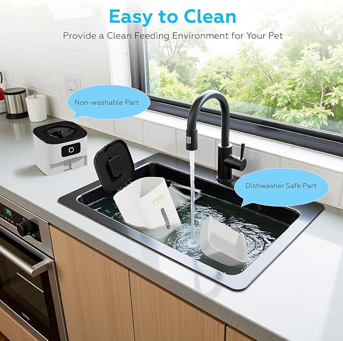 TYM Automatic Cat Feeder, 7L Cat Food Dispenser with 2.4G WiFi, Timed Cats Feeder with APP Control, Auto Pet Food Dispenser for Small Pets, Dogs, Fresh Food, Dual Power Supply, Detachable for Easy