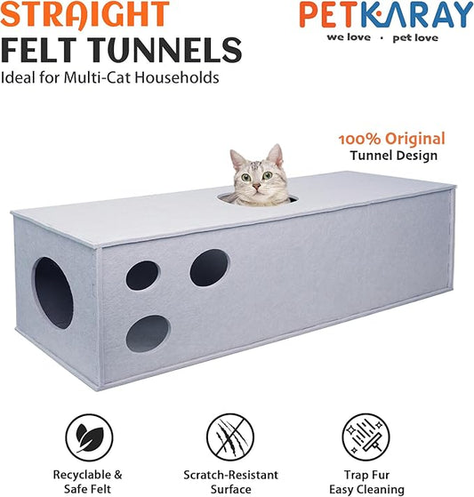 PETKARAY Cat Tunnel, Original Cat Hideaway Cave for Indoor Cats, Large Kitten Play Tubes and Tunnels, Soft Felt Cat Toy with Interactive Peek Hole