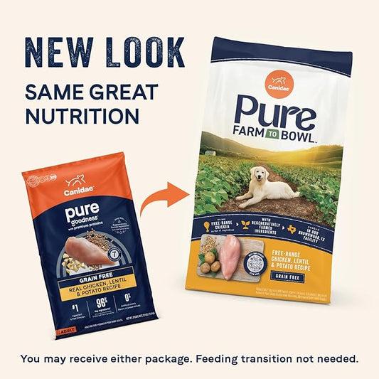 Canidae Pure Farm to Bowl Free-Range Chicken, Lentil & Potato Grain-Free Dry Dog Food, Adult, 22lb