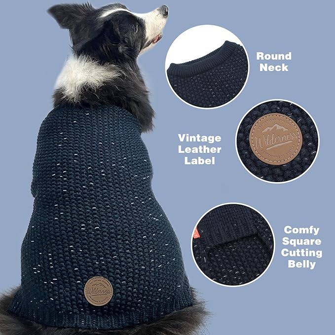 KYEESE Dog Sweater with Leash Hole for Small Dogs Male Warm Pullover with Reflective Yarn Soft Knit Pullover Boy Dog Coats Cozy Lightweight Thick Sweater Pet Indoor Outdoor Wear,Navy Blue,Small
