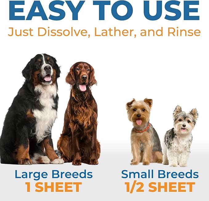 Dog Shampoo Sheets - Water Activated Hypoallergenic Shampoo Sheets for Dogs & Puppies - Lick-Safe, Gentle Hypoallergenic Plant-Based Formula - Portable & Tear-Free Travel-Friendly, Easy to Use