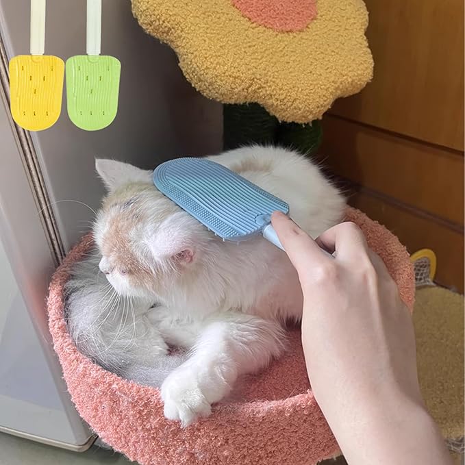 Pet Ice Cream Massage Comb, Cat Double-Sided Grooming Brush, Cat Tongue Brush for Cats Grooming Easily Removes Fur Reducing Hairballs (Yellow)