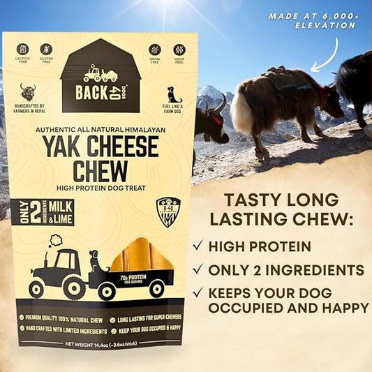 Yak Cheese Himalayan Dog Chews – Long-Lasting Natural Chews for Aggressive Chewers – 2-Ingredient, High Protein, Odorless, Dental Health Treats for Dogs (Large, 12 Pack)
