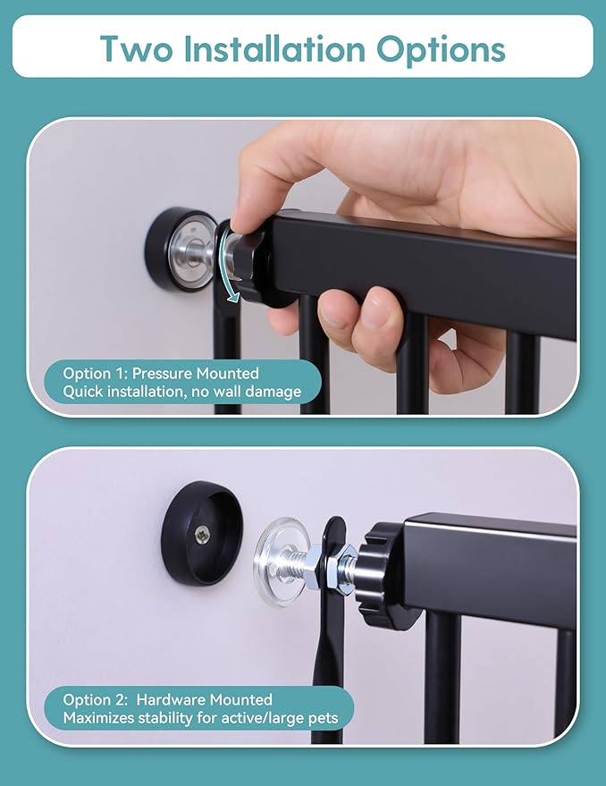 No Pawblems 55" Extra Tall Pet Gate for Cat/Dog, 29-40" Wide Auto Close Tall Dog Gate for Doorways/Hallways, 1.37" Ultra Narrow Spacing, NO Drilling Pressure Mounted, Black